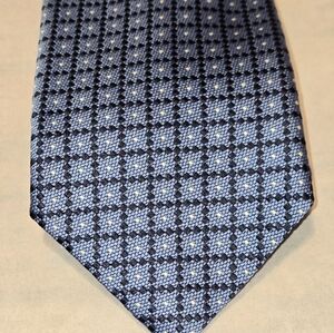 ERMENEGILDO ZEGNA Men's 100% Slik Necktie Blue Geometric Check Woven In Italy